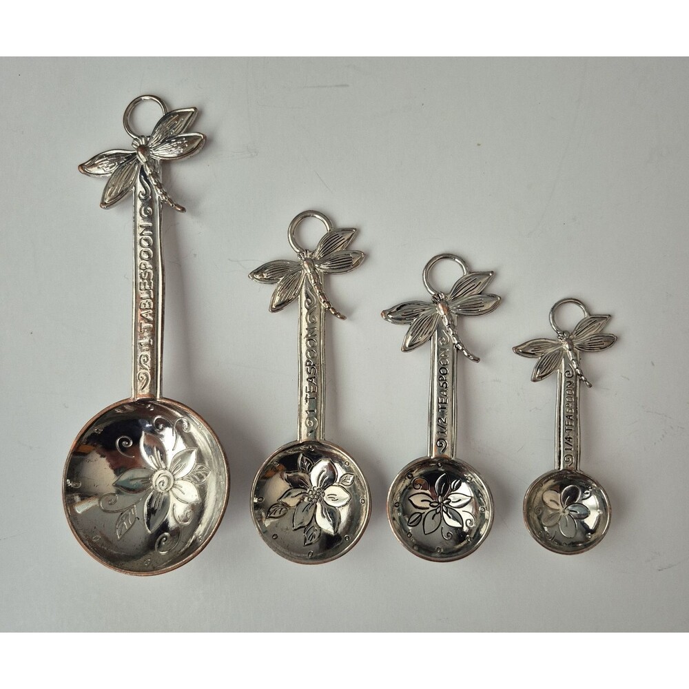 GANZ Silver Embossed Set of 4 Decorative Butterfly and Flower Measuring Spoons